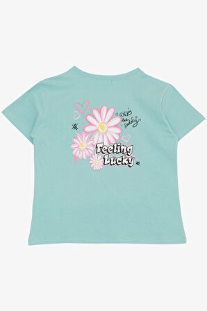 Breeze Kız Çocuk Tişört Yazı Baskılı 9-14 Yaş, Su Yeşili