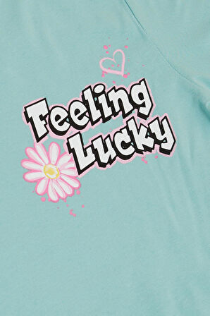 Breeze Kız Çocuk Tişört Yazı Baskılı 9-14 Yaş, Su Yeşili