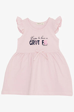 Breeze Kız Çocuk Elbise Yazı Baskılı 3-7 Yaş, Pembe