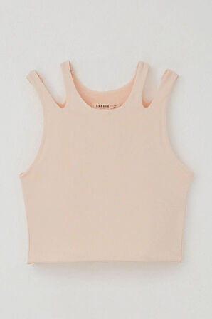 Breeze Kız Çocuk Crop Tişört Çift Askı Omuz Detaylı 9-16 Yaş, Somon