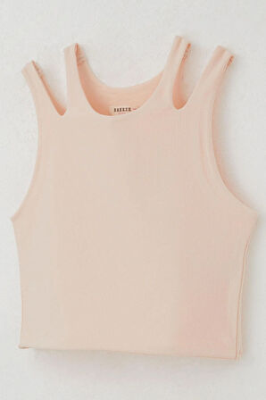 Breeze Kız Çocuk Crop Tişört Çift Askı Omuz Detaylı 9-16 Yaş, Somon