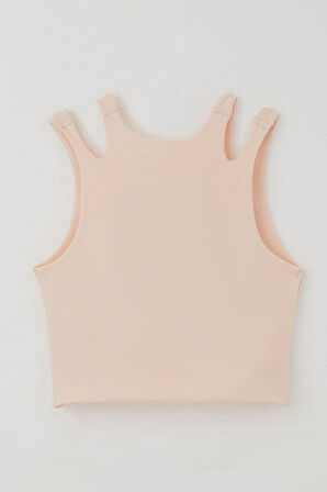 Breeze Kız Çocuk Crop Tişört Çift Askı Omuz Detaylı 9-16 Yaş, Somon