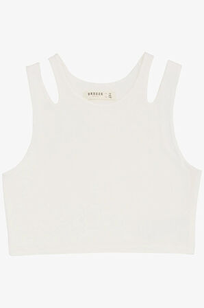 Breeze Kız Çocuk Crop Tişört Çift Askı Omuz Detaylı 9-16 Yaş, Ekru