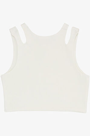 Breeze Kız Çocuk Crop Tişört Çift Askı Omuz Detaylı 9-16 Yaş, Ekru