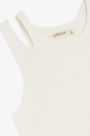 Breeze Kız Çocuk Crop Tişört Çift Askı Omuz Detaylı 9-16 Yaş, Ekru