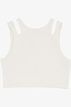 Breeze Kız Çocuk Crop Tişört Çift Askı Omuz Detaylı 9-16 Yaş, Ekru