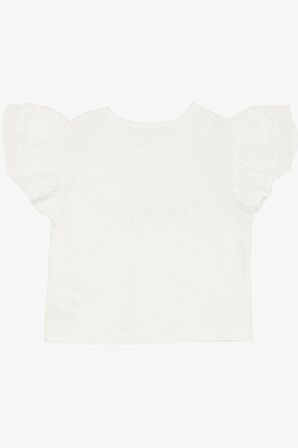 BREEZE Kız Çocuk Tişört Kemer Boy Kolları Krep Kumaş Fırfırlı Yazı Baskılı 8-12 Yaş, Ekru