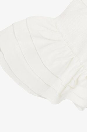 BREEZE Kız Çocuk Tişört Kemer Boy Kolları Krep Kumaş Fırfırlı Yazı Baskılı 8-12 Yaş, Ekru