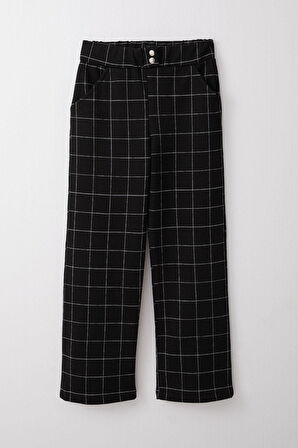 Breeze Kız Çocuk Kare Desenli Pantalon 8-14 Yaş, Siyah