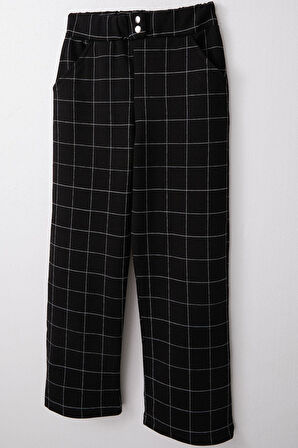 Breeze Kız Çocuk Kare Desenli Pantalon 8-14 Yaş, Siyah