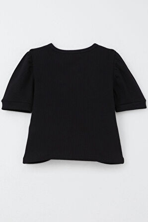 Breeze Kız Çocuk Crop Tişört Göbek Dekolte Detaylı 8-14 Yaş, Siyah