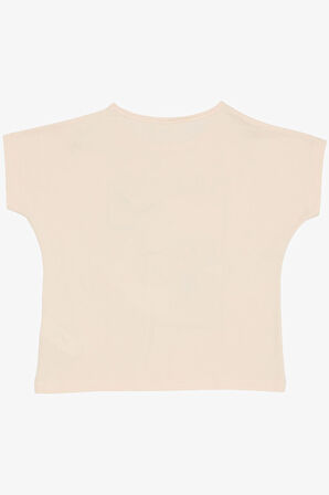 Breeze Kız Çocuk Tişört Çiçek Baskılı Pullu 10-16 Yaş, Pudra