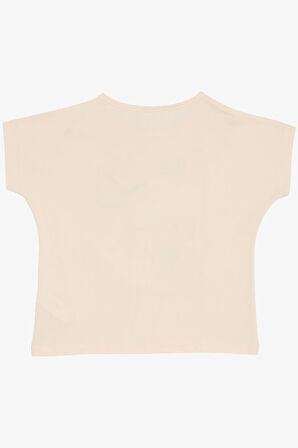 Breeze Kız Çocuk Tişört Çiçek Baskılı Pullu 10-16 Yaş, Pudra