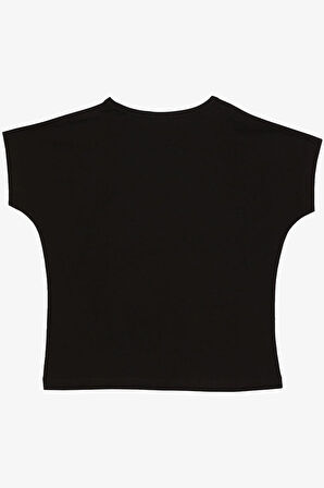 Breeze Kız Çocuk Tişört Çiçek Baskılı Pullu 10-16 Yaş, Siyah