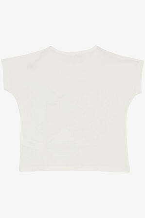 Breeze Kız Çocuk Tişört Çiçek Baskılı Pullu 10-16 Yaş, Ekru