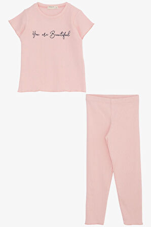 Breeze Kız Çocuk Taytlı Takım Yazı Baskılı 1.5-5 Yaş, Pembe
