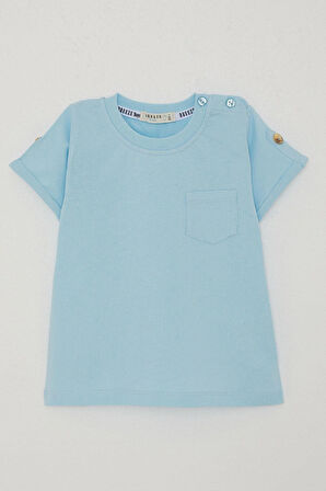 Breeze Erkek Bebek Tişört Cepli Kolları Düğme Akasesuarlı 9 Ay-3 Yaş, Açık Mavi