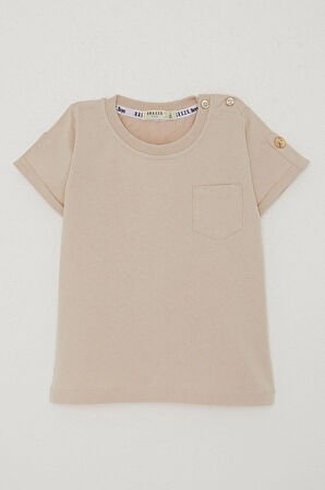 Breeze Erkek Bebek Tişört Cepli Kolları Düğme Akasesuarlı 9 Ay-3 Yaş, Bej