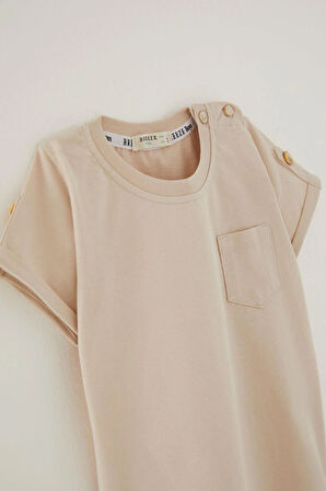 Breeze Erkek Bebek Tişört Cepli Kolları Düğme Akasesuarlı 9 Ay-3 Yaş, Bej