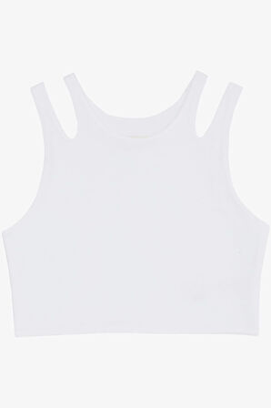 Breeze Kız Çocuk Crop Tişört Çift Askı Omuz Detaylı 9-16 Yaş, Beyaz