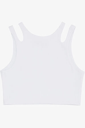 Breeze Kız Çocuk Crop Tişört Çift Askı Omuz Detaylı 9-16 Yaş, Beyaz