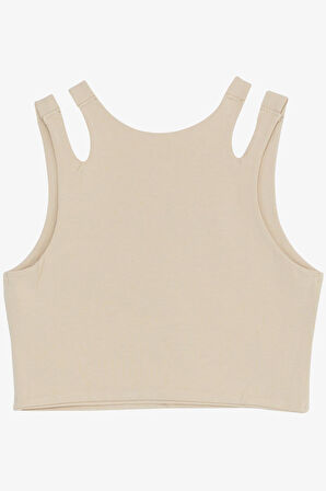 Breeze Kız Çocuk Crop Tişört Çift Askı Omuz Detaylı 9-16 Yaş, Bej