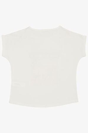 Breeze Kız Çocuk Tişört Çiçek & Yazı Baskılı Pullu 9-14 Yaş, Ekru