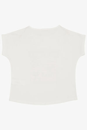 Breeze Kız Çocuk Tişört Çiçek & Yazı Baskılı Pullu 9-14 Yaş, Ekru