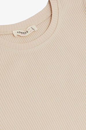 Breeze Kız Çocuk Tişört Taş Püsküllü 9-14 Yaş, Bej