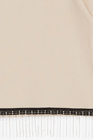 Breeze Kız Çocuk Tişört Taş Püsküllü 9-14 Yaş, Bej