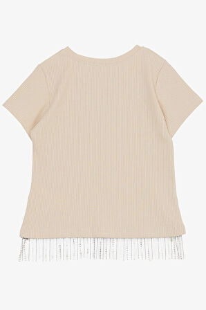 Breeze Kız Çocuk Tişört Taş Püsküllü 9-14 Yaş, Bej