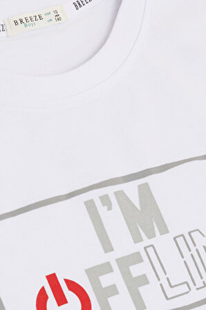 Breeze Erkek Çocuk Tişört Offline / Çevrimdışı Yazı Baskılı 9-14 Yaş, Beyaz