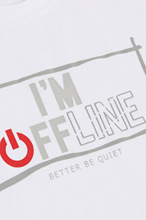 Breeze Erkek Çocuk Tişört Offline / Çevrimdışı Yazı Baskılı 9-14 Yaş, Beyaz