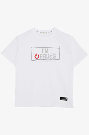 Breeze Erkek Çocuk Tişört Offline / Çevrimdışı Yazı Baskılı 9-14 Yaş, Beyaz