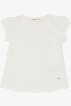 Breeze Kız Bebek Tişört Çiçek Nakışlı 9 Ay-3 Yaş, Beyaz