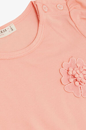 Breeze Kız Bebek Tişört Çiçek Nakışlı 9 Ay-3 Yaş, Somon