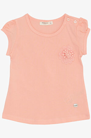 Breeze Kız Bebek Tişört Çiçek Nakışlı 9 Ay-3 Yaş, Somon