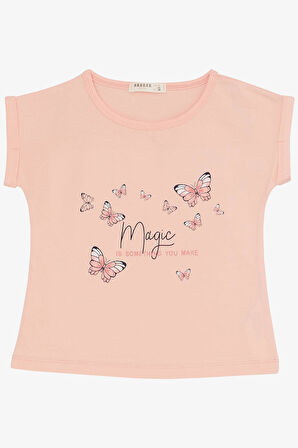 Breeze Kız Çocuk Şortlu Takım Kelebek Baskılı 3-8 Yaş, Somon