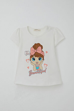 Breeze Kız Çocuk Kapri Tayt Takım Güzel Kız Baskılı 1.5-5 Yaş, Ekru