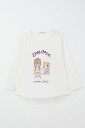 Breeze Kız Bebek Taytlı Takım Arkadaş Temalı Taytı Fiyonklu 9 Ay-3 Yaş, Ekru