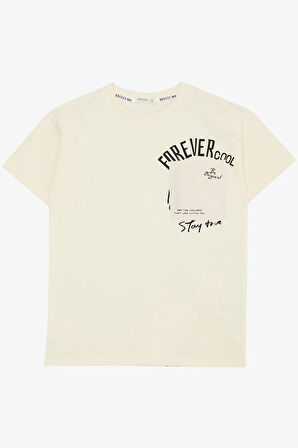 Breeze Erkek Çocuk Tişört Yazı Bakılı Cepli 9-14 Yaş, Krem