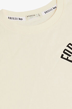 Breeze Erkek Çocuk Tişört Yazı Bakılı Cepli 9-14 Yaş, Krem