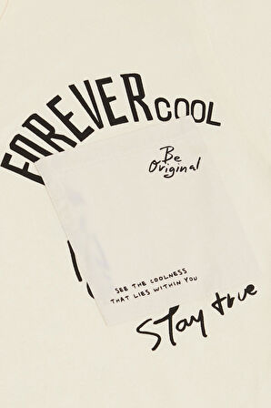 Breeze Erkek Çocuk Tişört Yazı Bakılı Cepli 9-14 Yaş, Krem