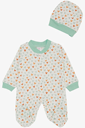 Breeze Kız Bebek Patikli Tulum Renkli Kalpler Desenli 0-6 Ay, Beyaz