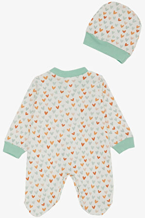 Breeze Kız Bebek Patikli Tulum Renkli Kalpler Desenli 0-6 Ay, Beyaz