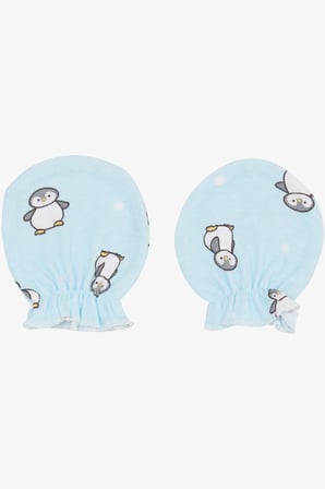 Breeze Yenidoğan Bebek Eldiven Penguen Desenli Açık Mavi