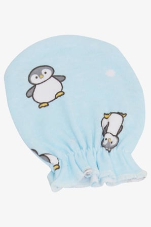 Breeze Yenidoğan Bebek Eldiven Penguen Desenli Açık Mavi