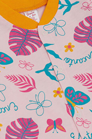 Breeze Kız Bebek Patikli Tulum Renkli Çiçek & Kelebek Desenli 0-6 Ay, Pembe