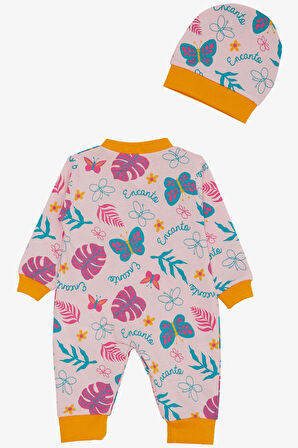Breeze Kız Bebek Tulum Renkli Çiçek & Kelebek Desenli 0-6 Ay, Pembe