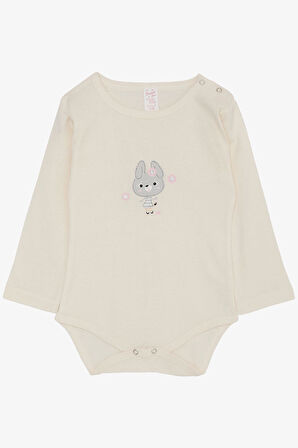 Kız Bebek Çıtçıtlı Zıbın Body Havalı Tavşancık Baskılı 9 Ay-3 Yaş, Krem